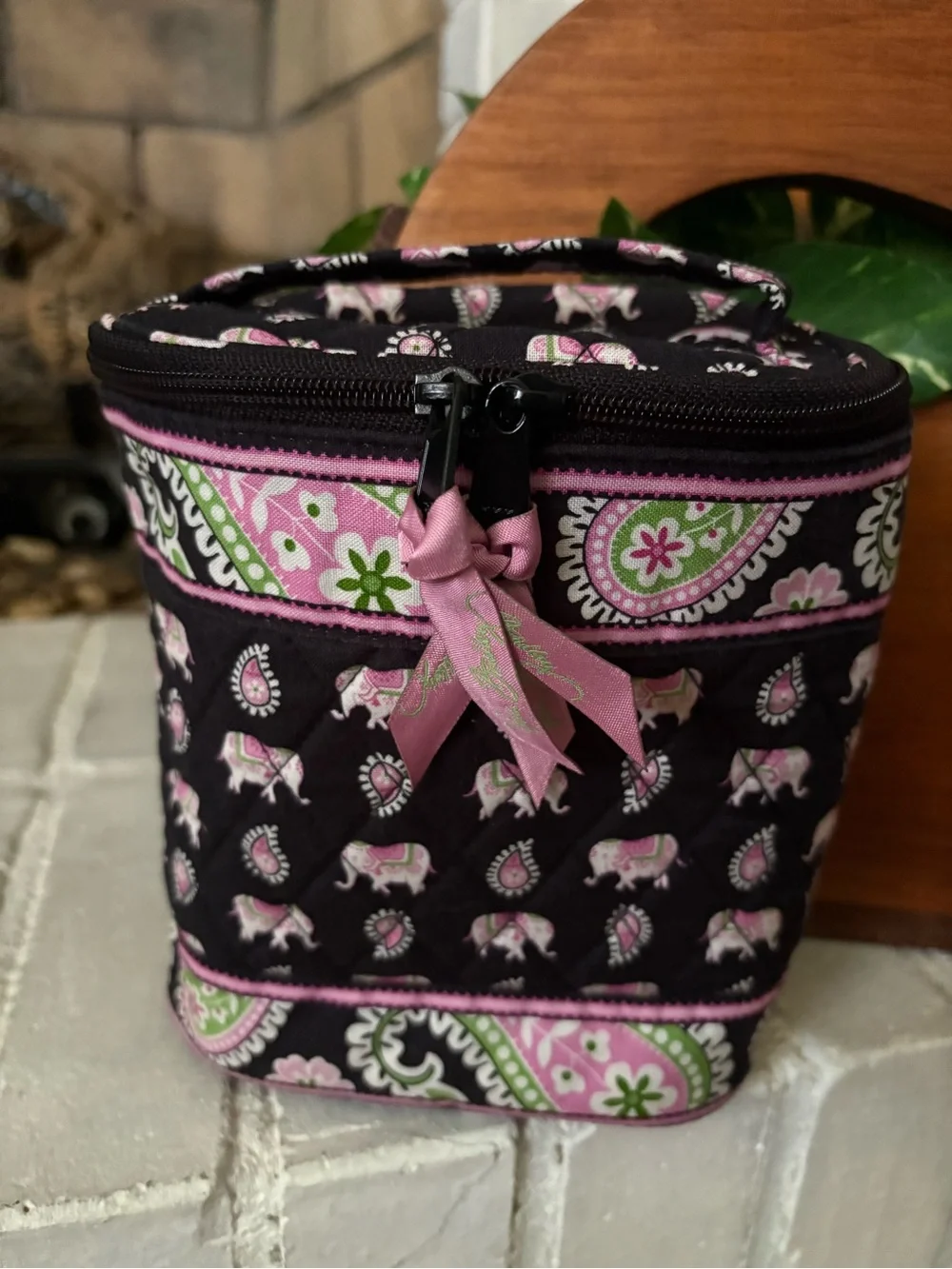 Retired Vera BradleyQuiltedCosmetic Pouch with Paisley and Elephant Motif